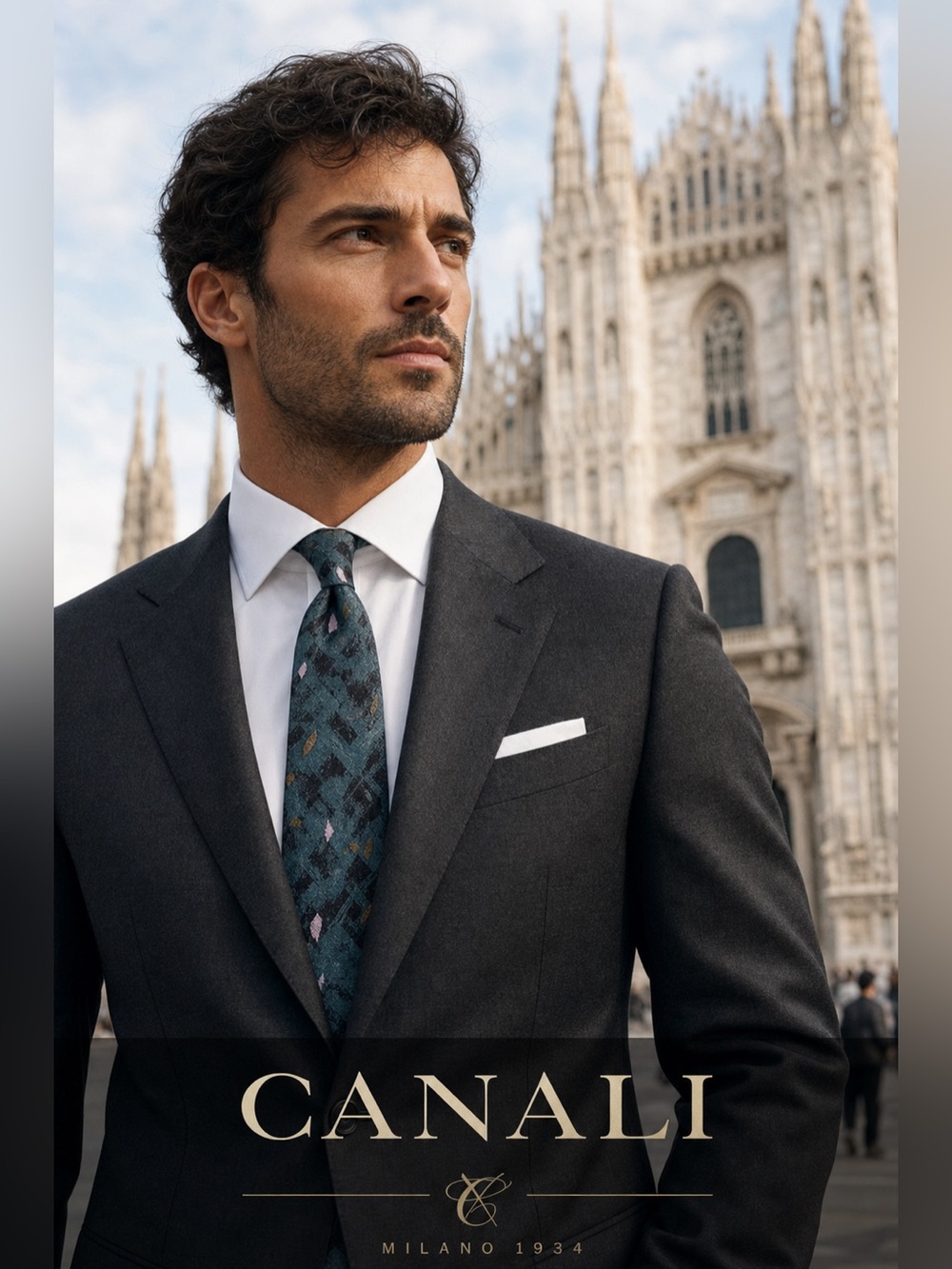 Canali Dark Teal, Black, and Grayish Pink Patterned Tie 100% Silk Made in Italy - Picture 2 of 8